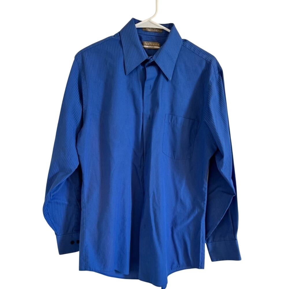 Van Heusen BlueSlim-Fit Wrinkle Free Button Down Long Sleeve Dress Shirt Medium
